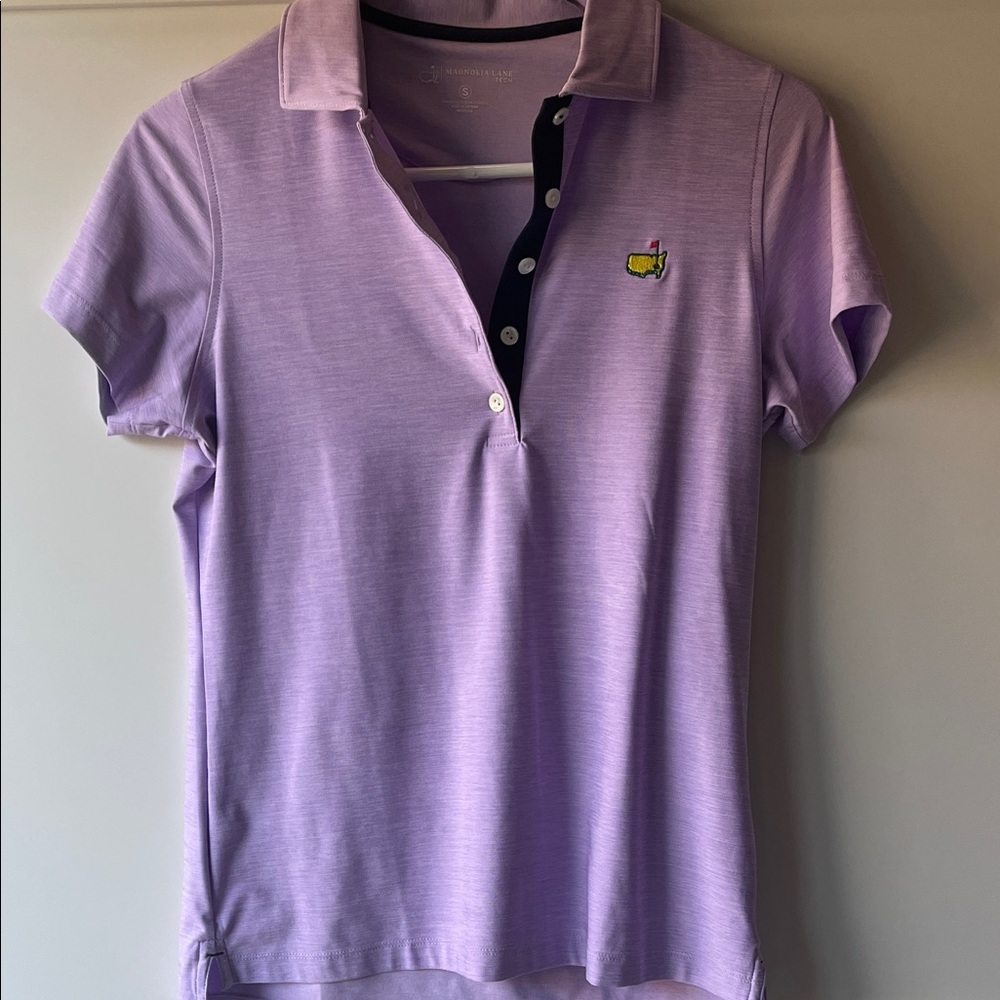 Elegant Lavender Short Sleeve Polo for Women with Masters logo.
